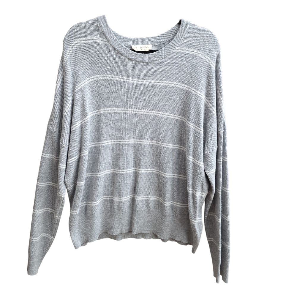 Gray Striped Women's Crew Neck Sweater